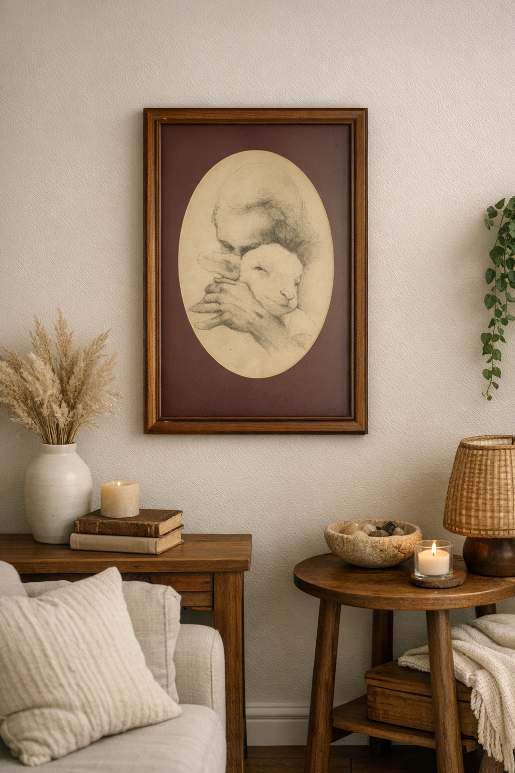 Jesus and the Lamb Framed Sketch